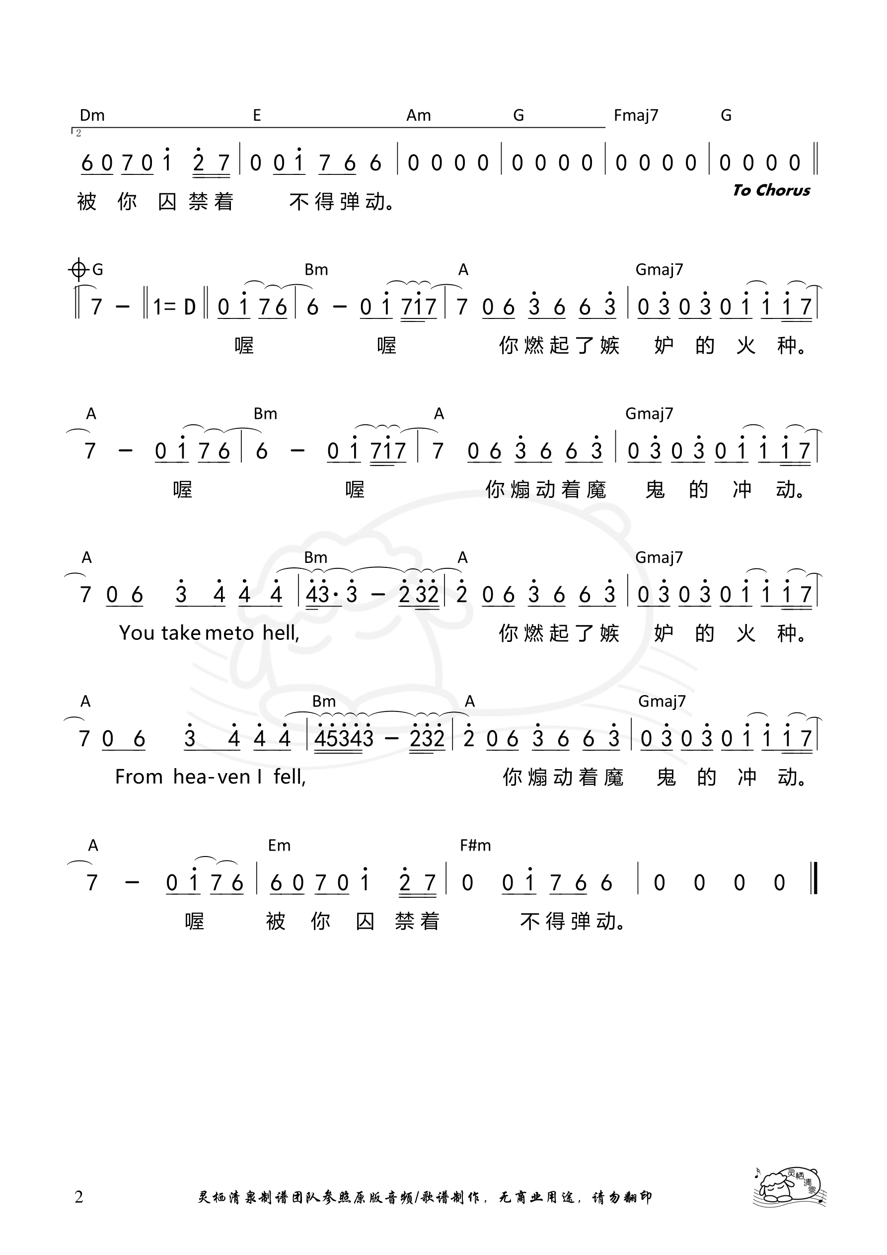 HELL（邓紫棋）C调 和弦简谱 第 2 页