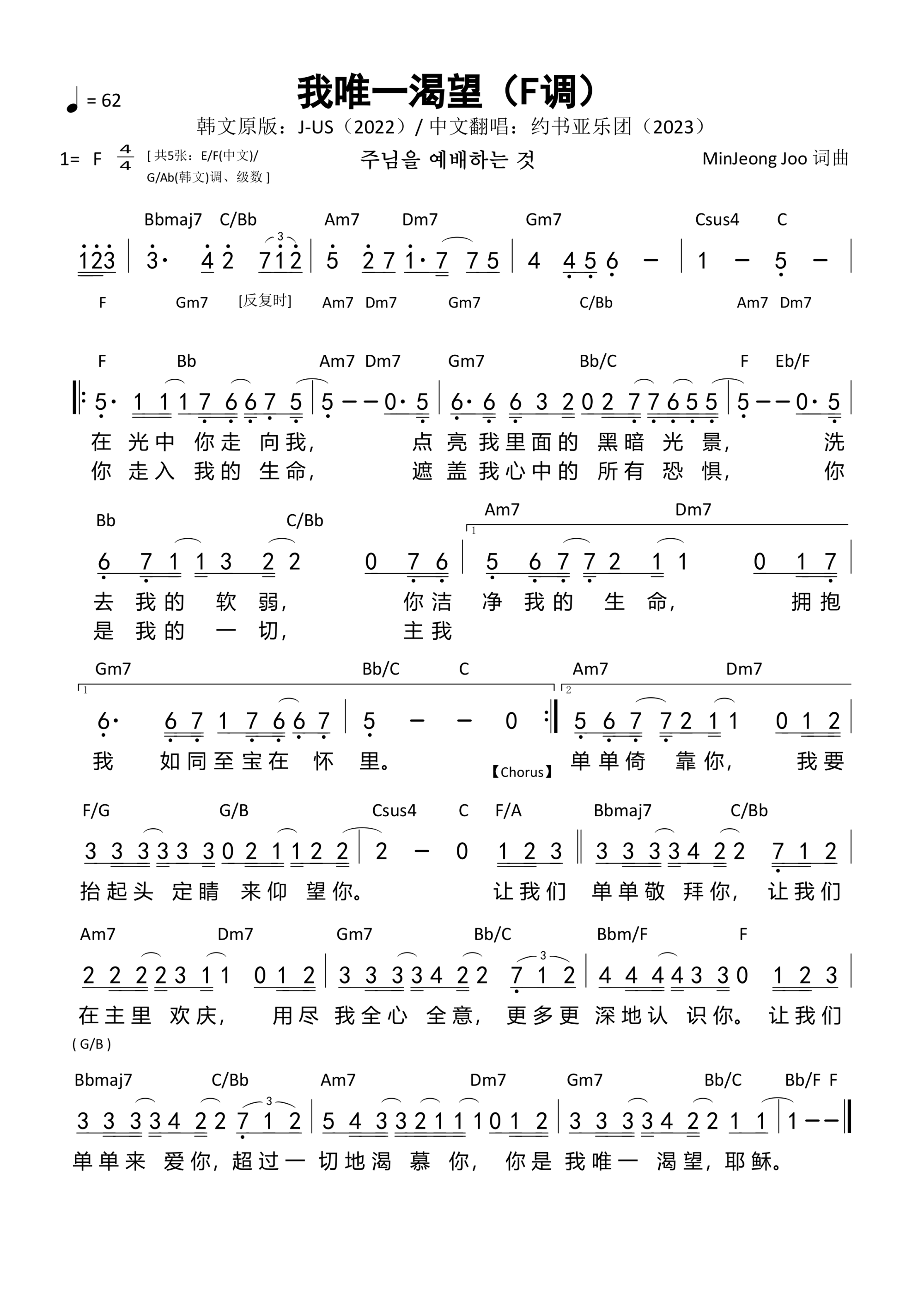 我唯一渴望（F调）和弦简谱 第 1 页