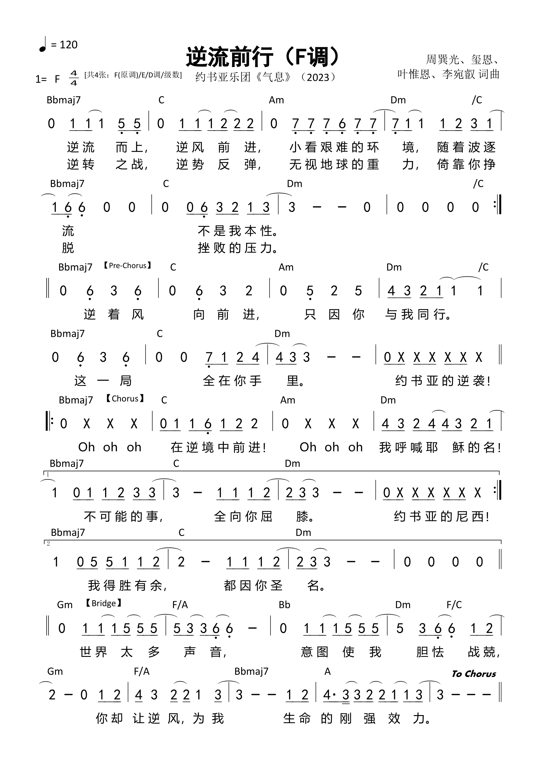 逆流前行（F调）和弦简谱 第 1 页