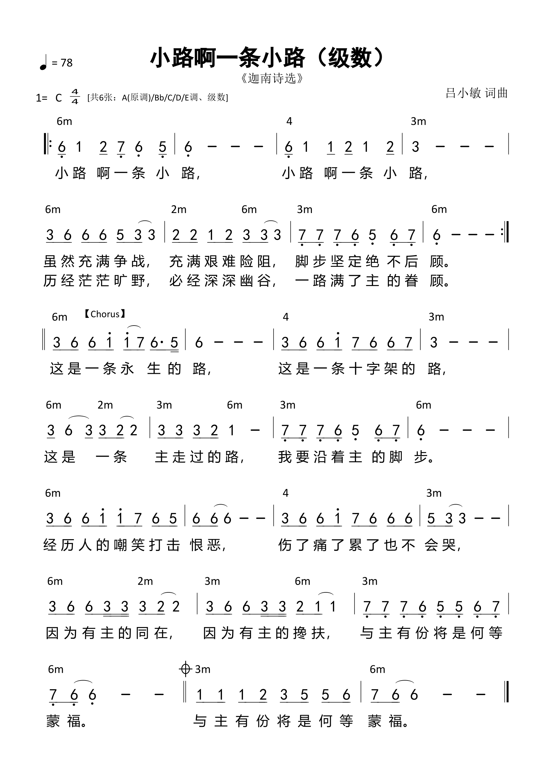 小路啊一条小路（级数）和弦简谱 第 1 页