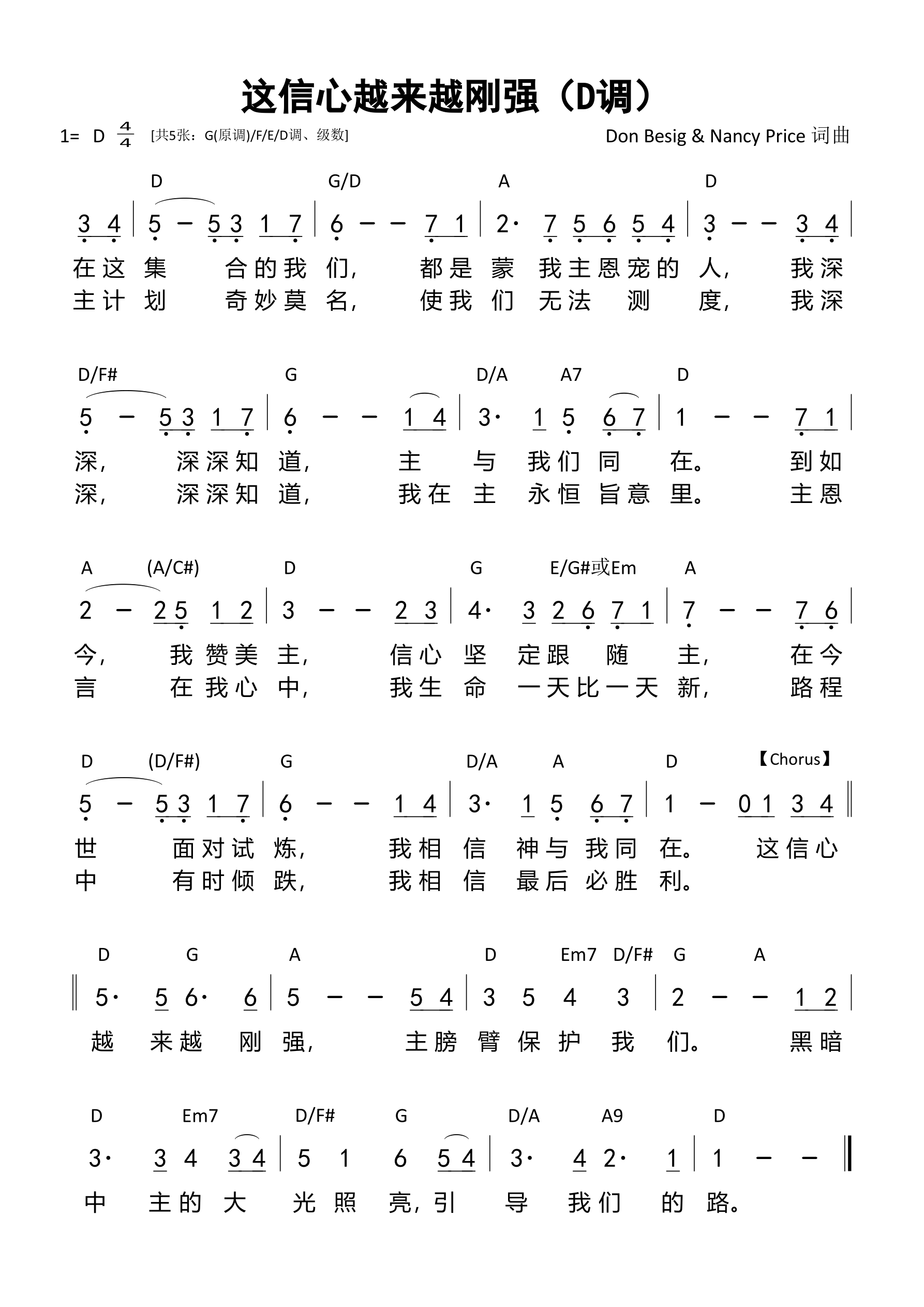 这信心越来越刚强（D调）和弦简谱 第 1 页