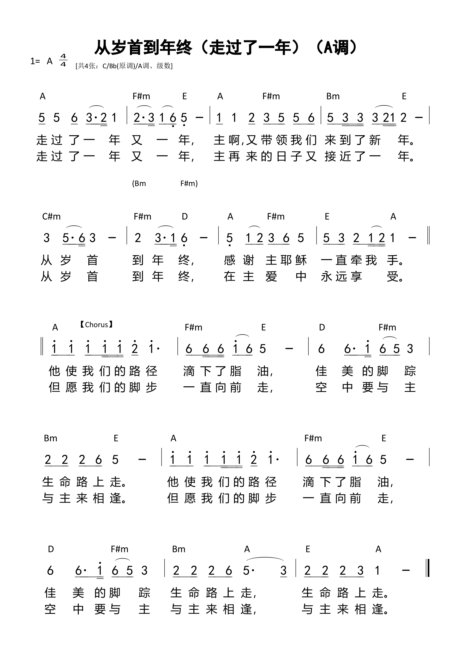 从岁首到年终（走过了一年）（A调）和弦简谱 第 1 页