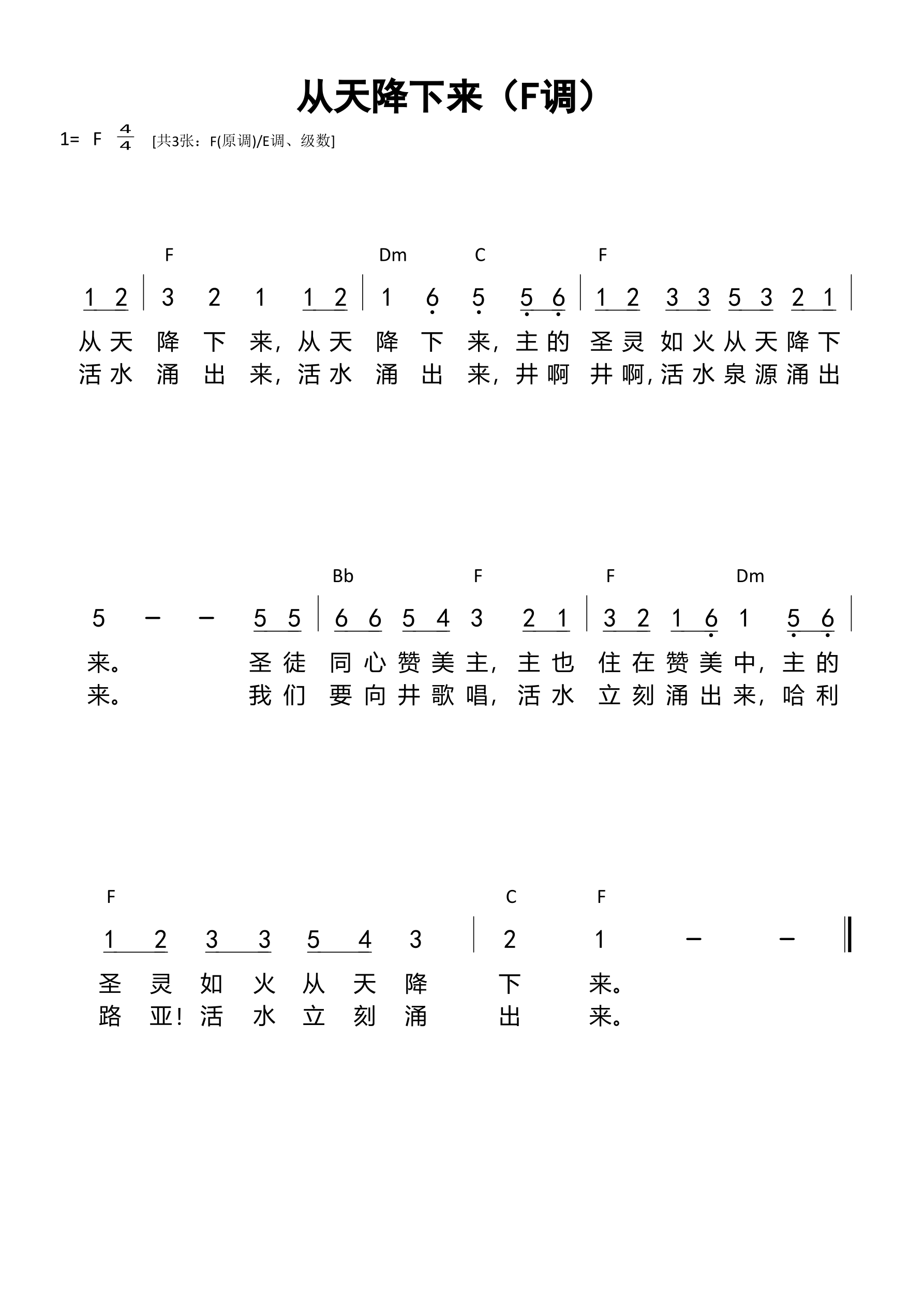 从天降下来（F调）和弦简谱 第 1 页