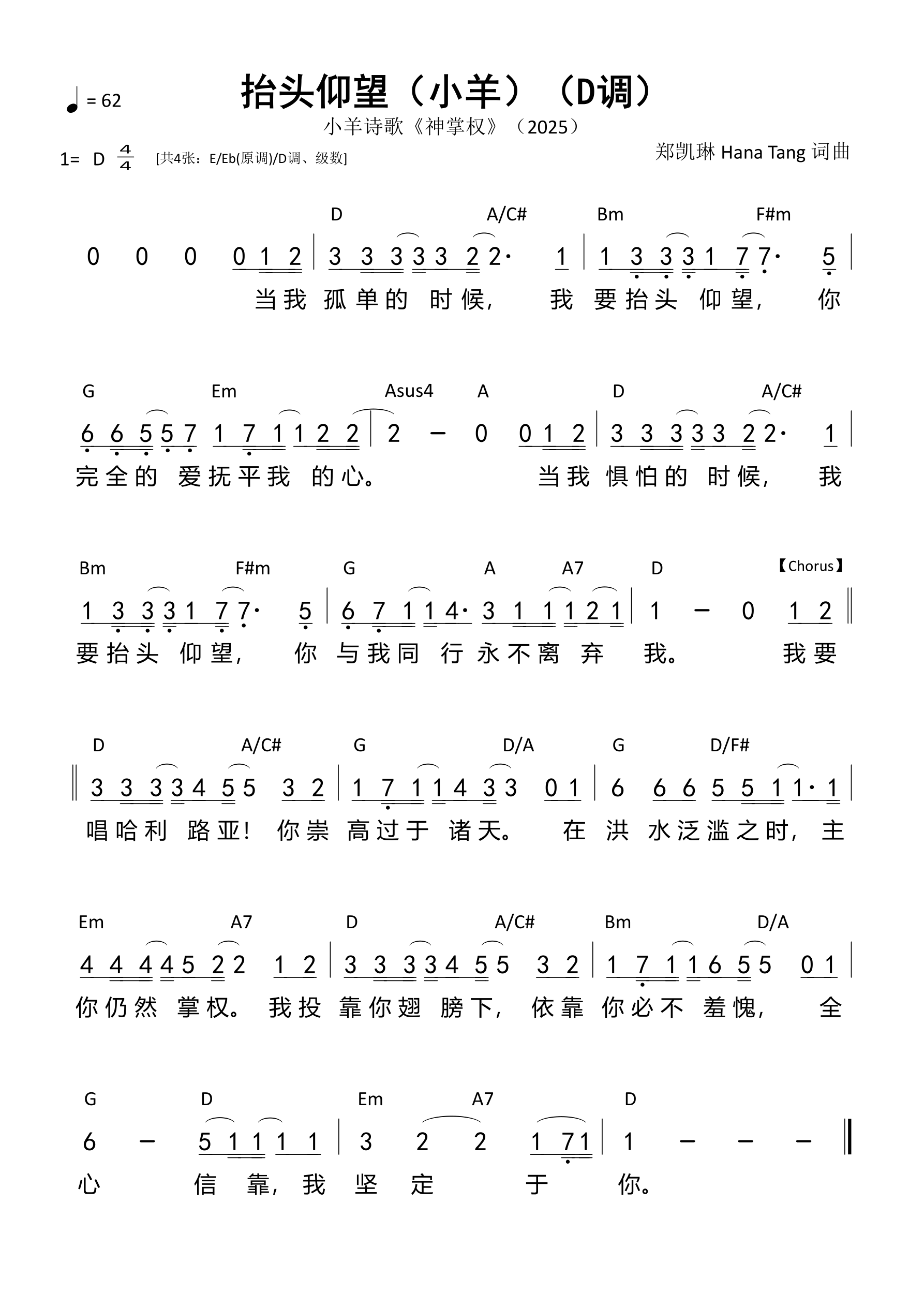 抬头仰望（小羊）（D调）和弦简谱 第 1 页