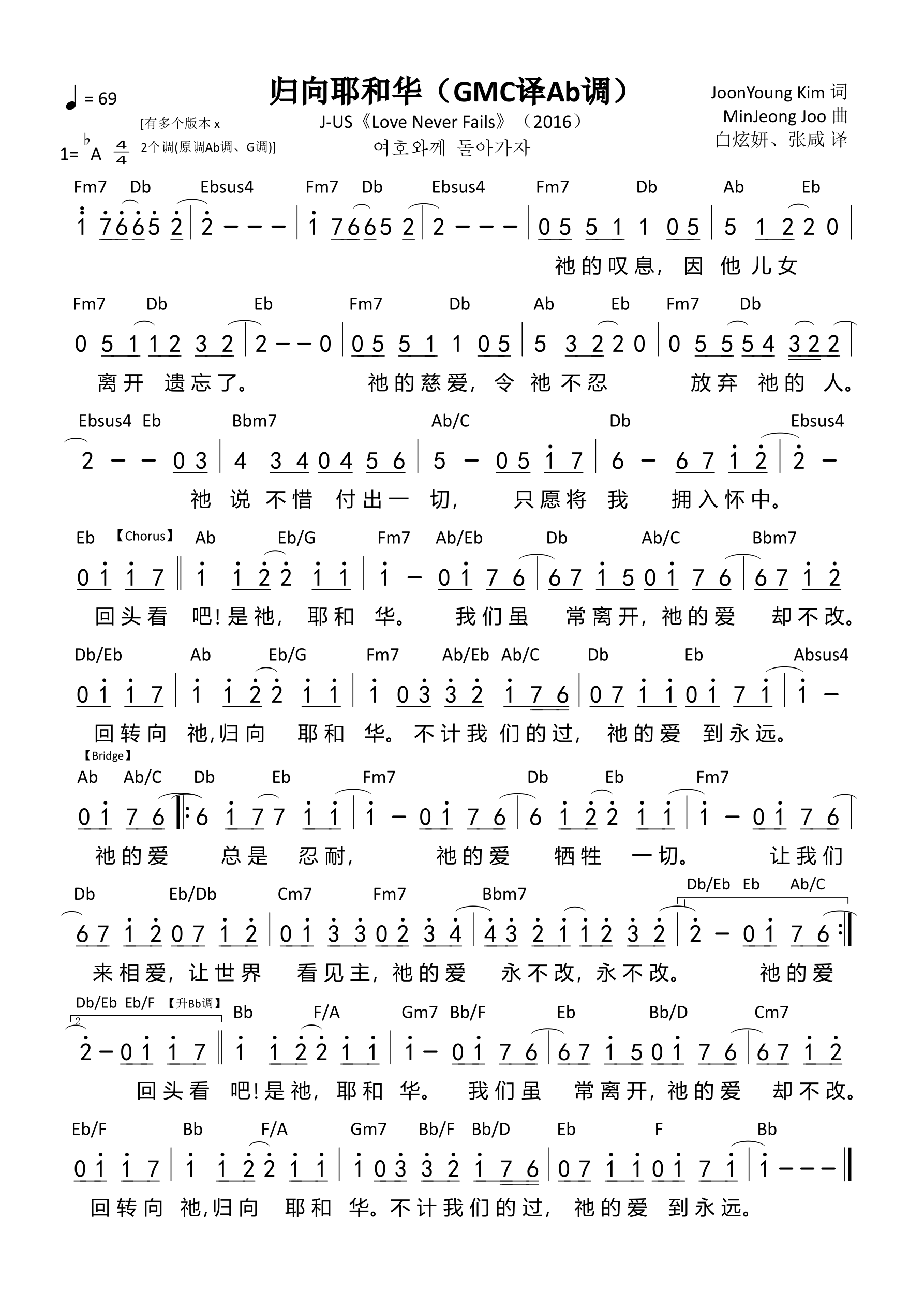 归向耶和华（GMC译Ab调）和弦简谱 第 1 页