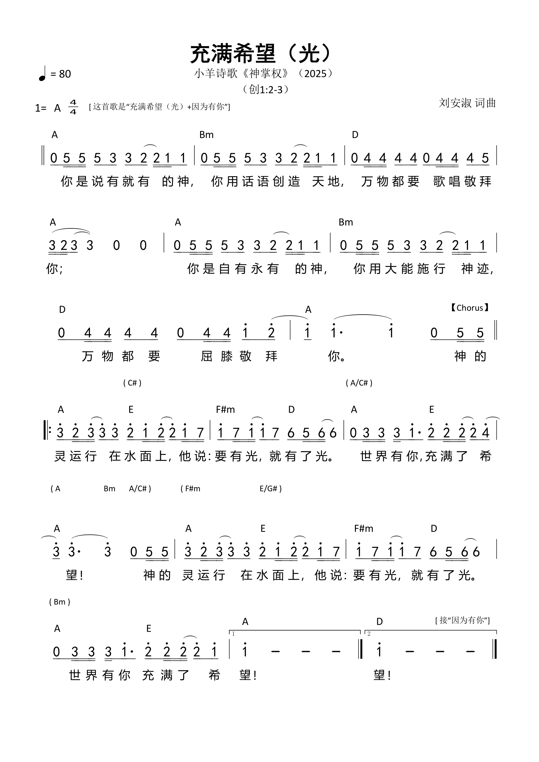 充满希望（光）和弦简谱 第 1 页