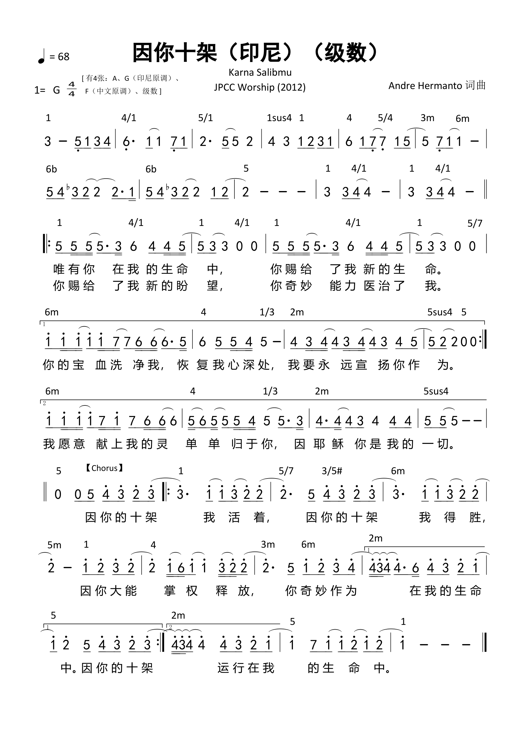 因你十架（印尼）（级数）和弦简谱 第 1 页