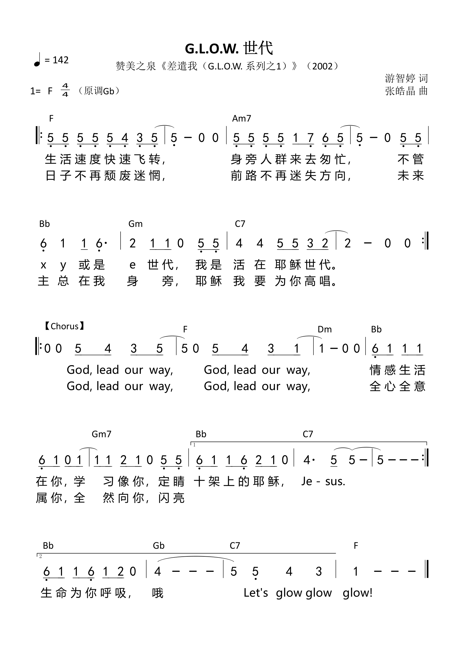 GLOW世代 和弦简谱 第 1 页