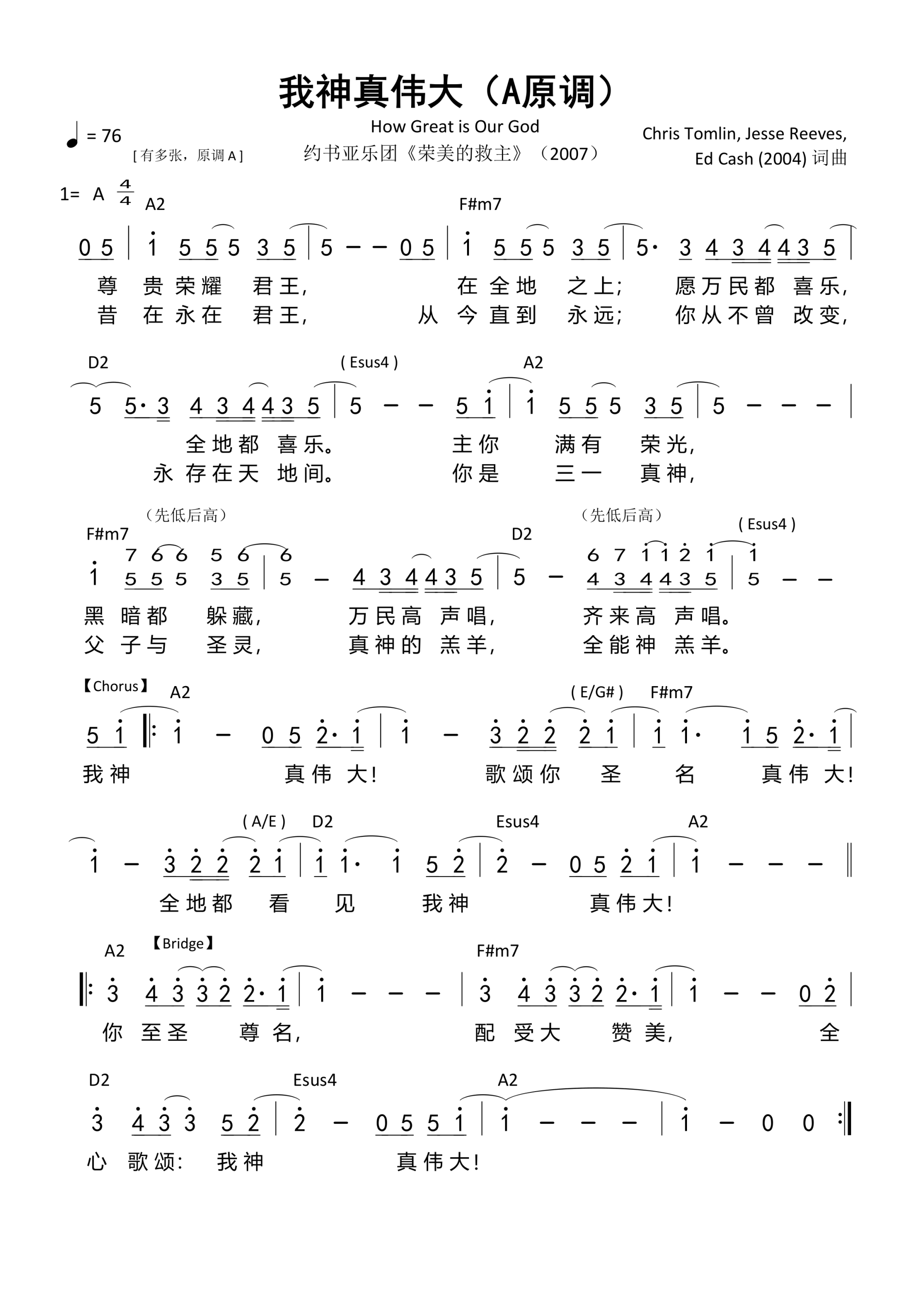 我神真伟大（A原调）和弦简谱 第 1 页