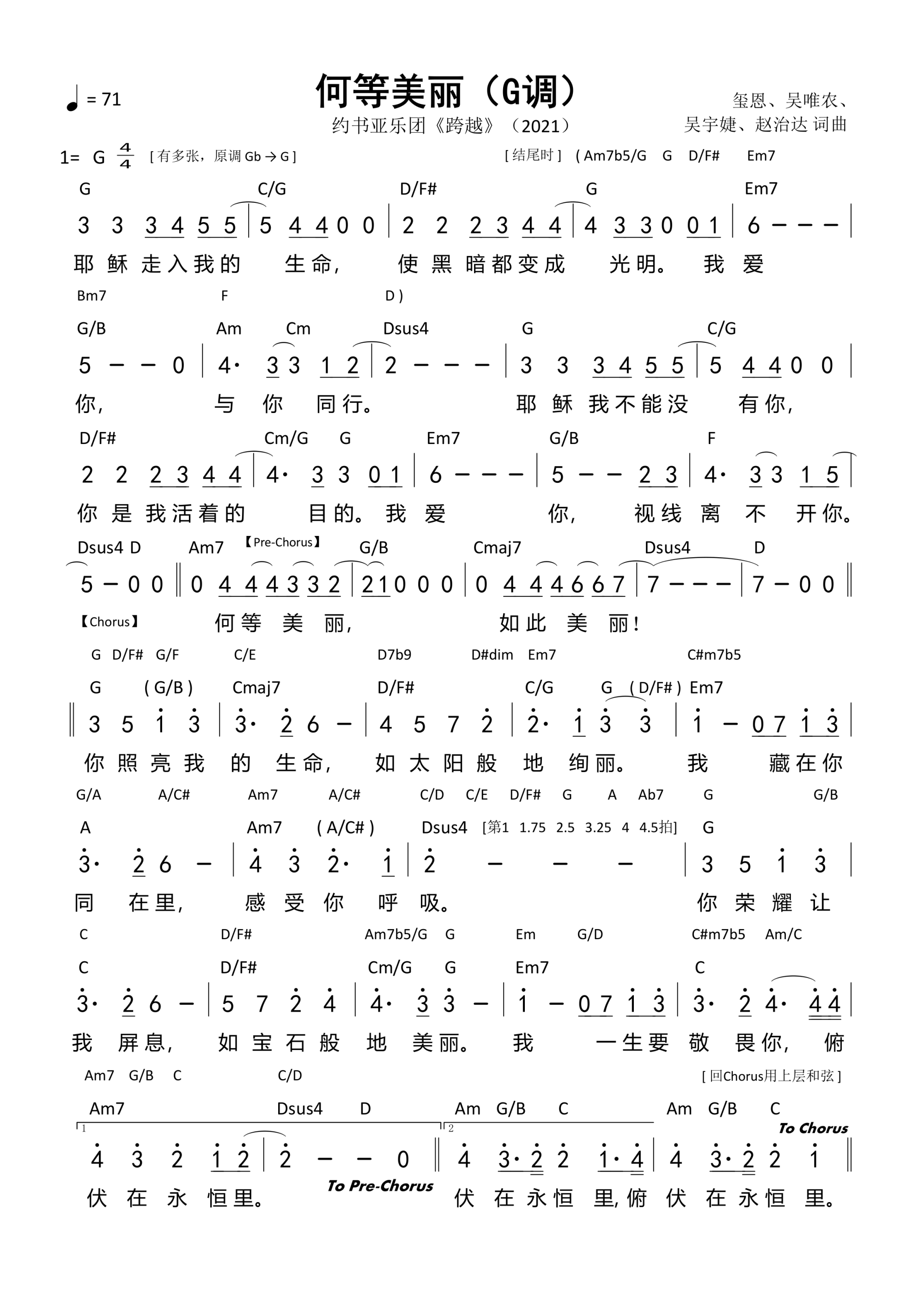 何等美丽（G调）和弦简谱 第 1 页