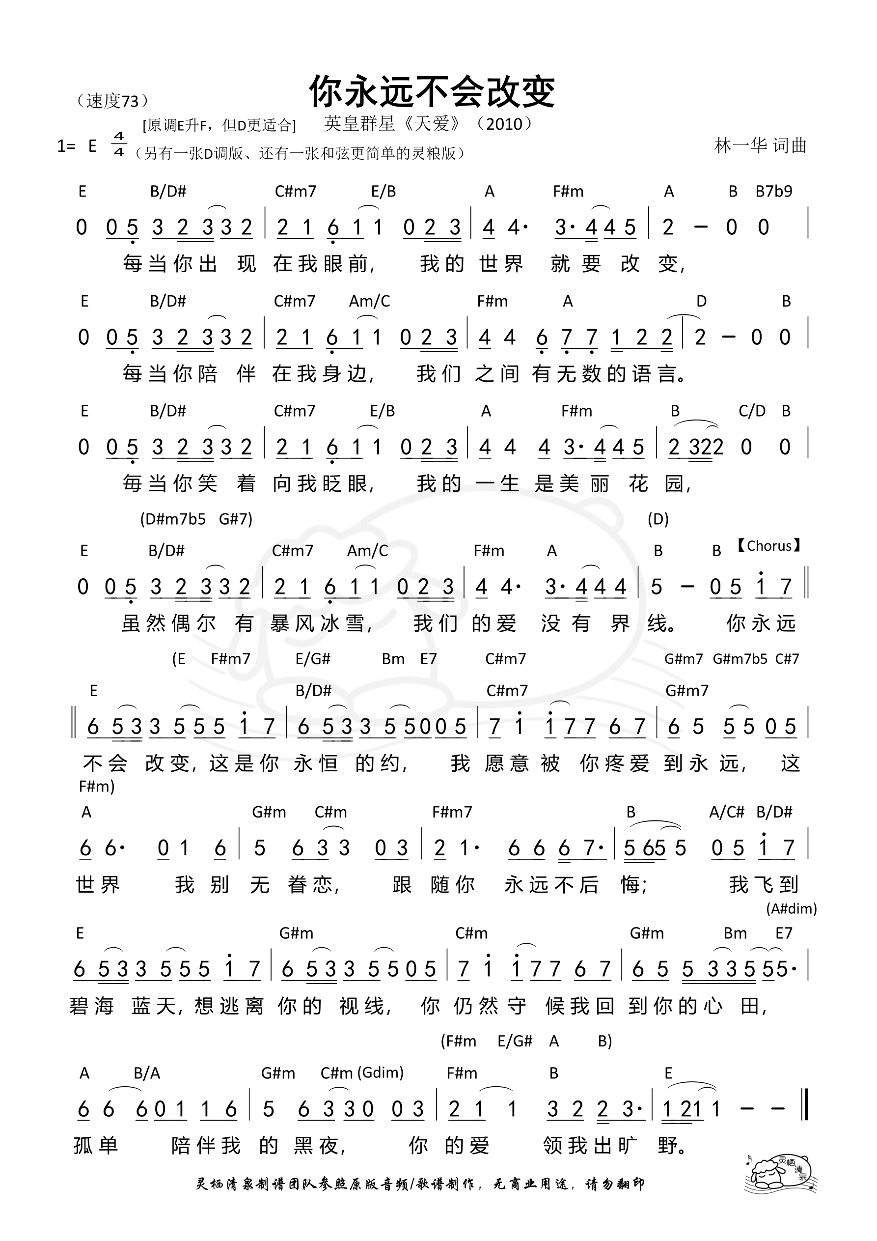 你永远不会改变（英皇版）（E调）和弦简谱 第 1 页