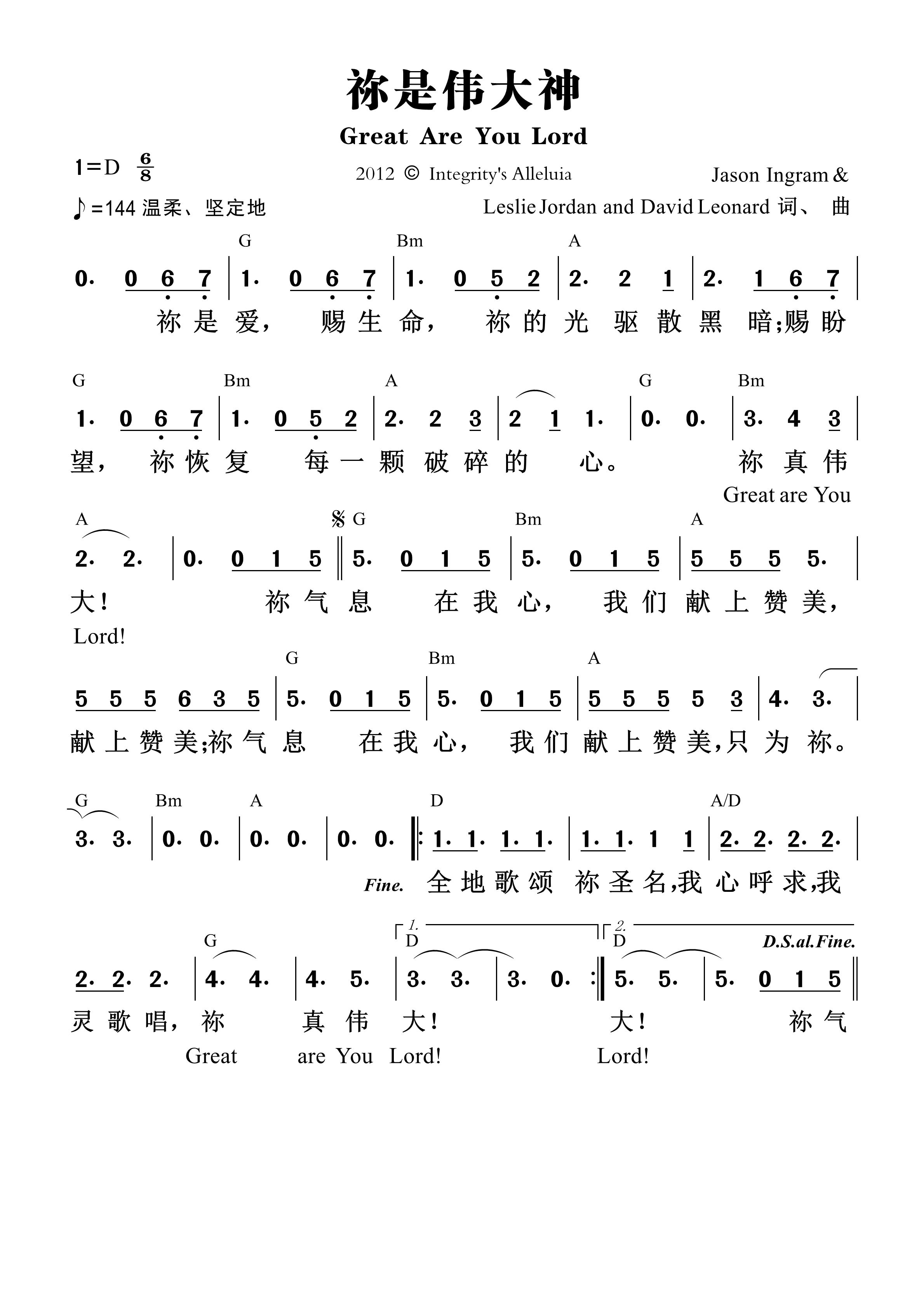 祢是伟大神 和弦简谱 第 1 页