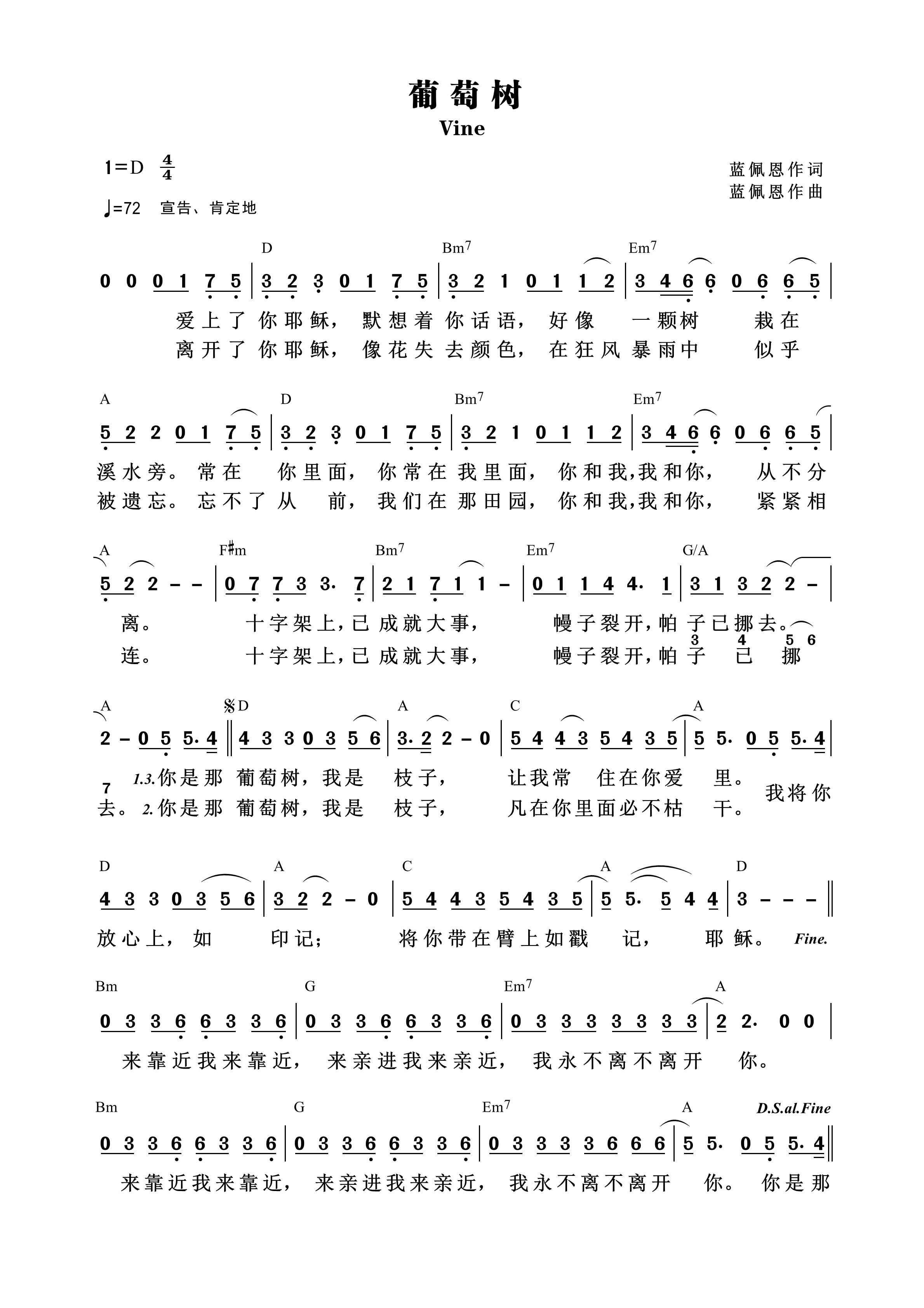 葡萄树 和弦简谱 第 1 页