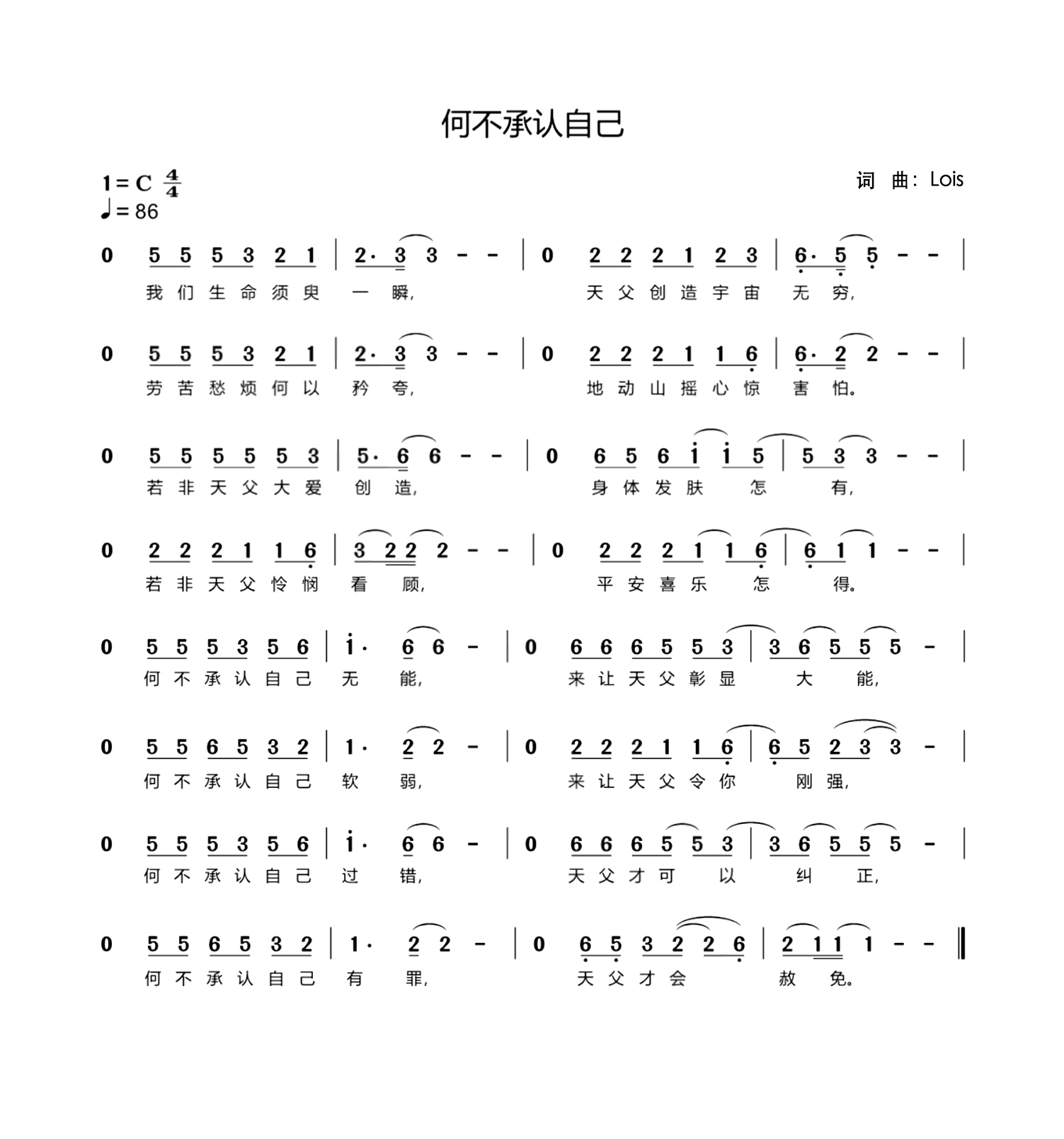 何不承认自己 官方简谱 第 1 页