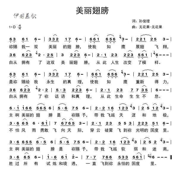 美丽翅膀 简谱 第 1 页