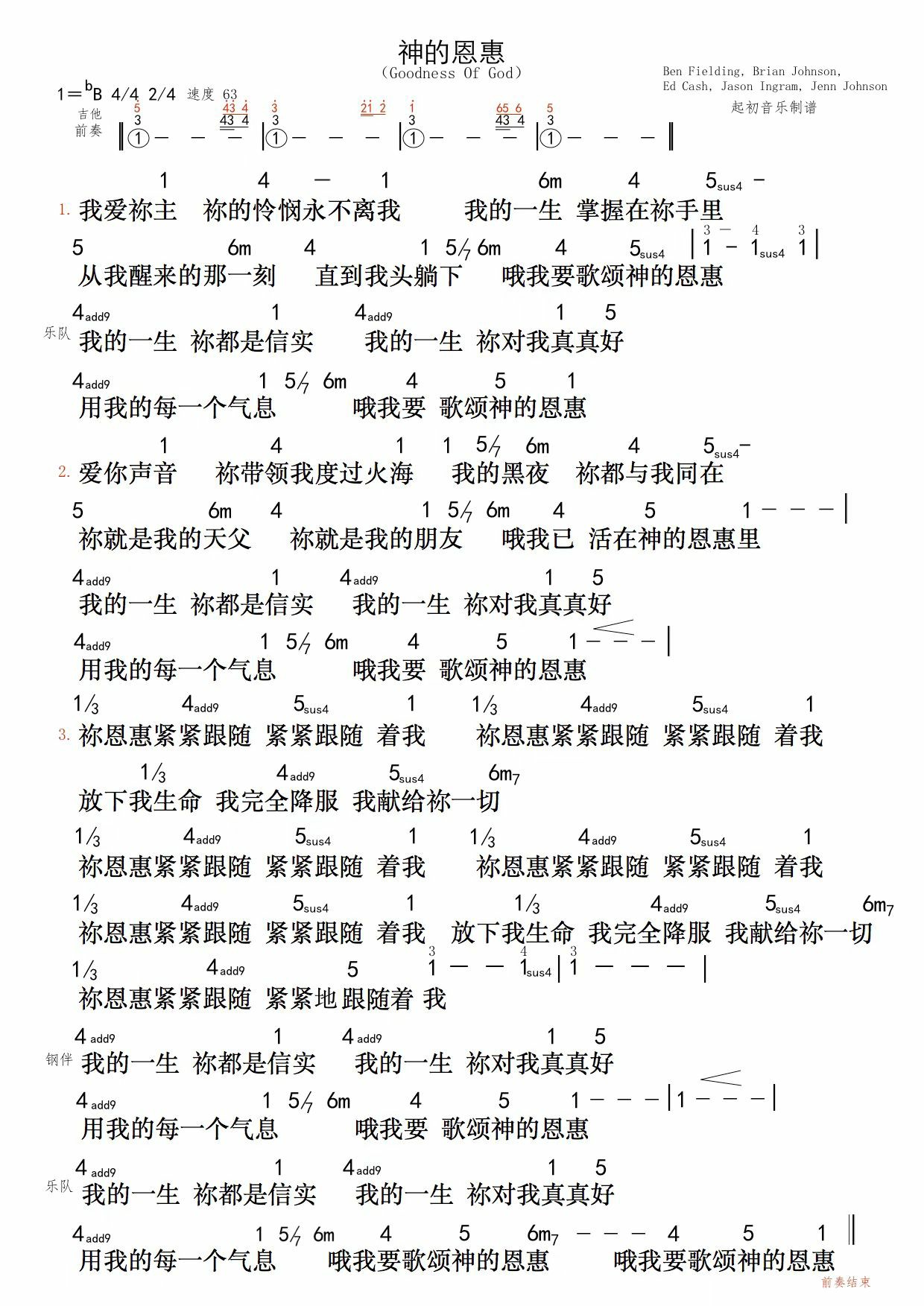 神的恩惠 多声部简谱 第 1 页