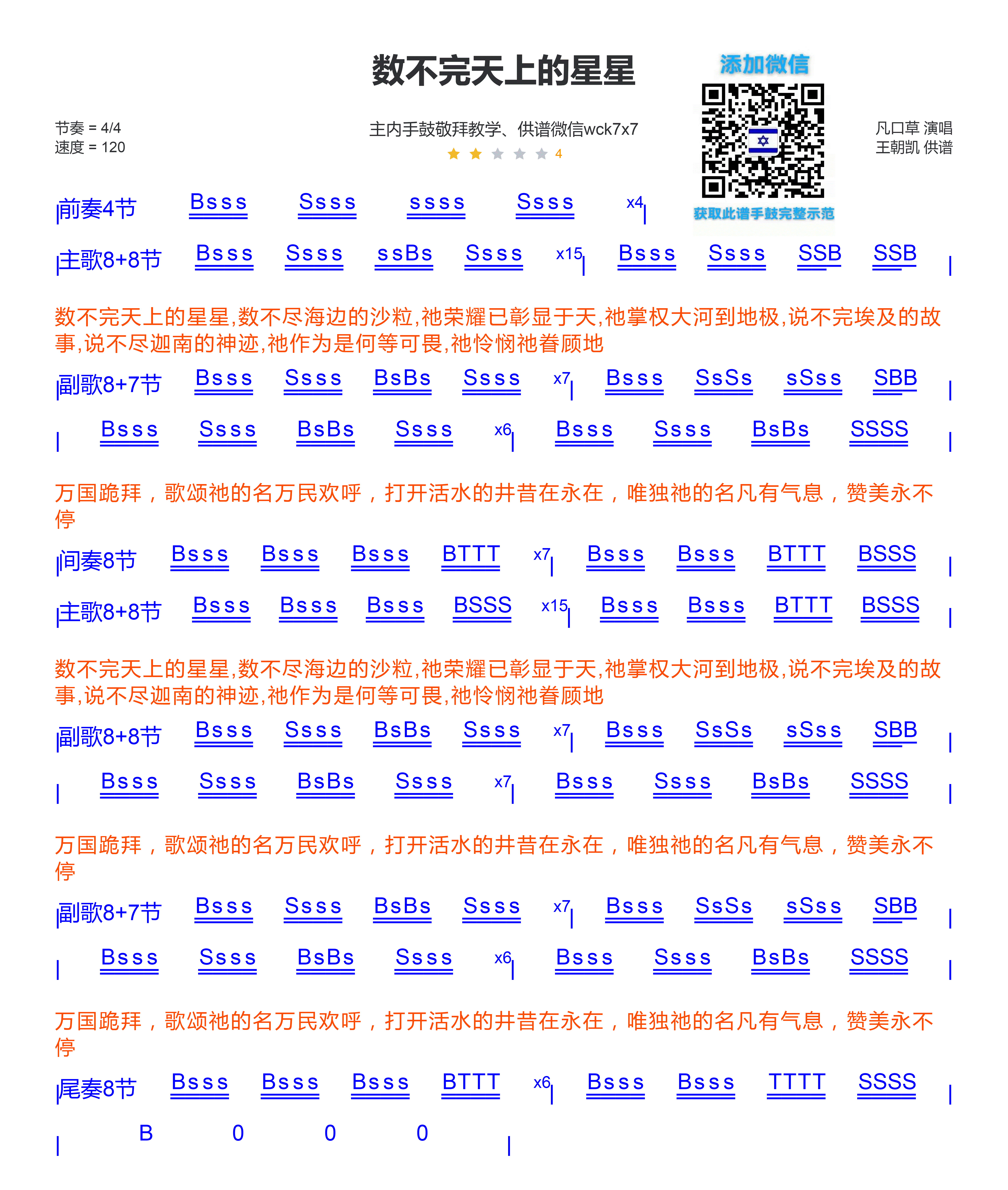 数不完天上的星星 非洲鼓/箱鼓鼓谱 第 1 页