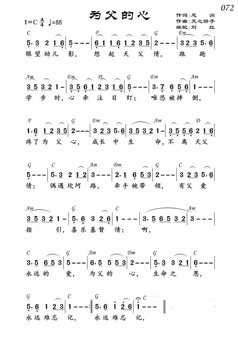 为父的心 简谱 第 1 页