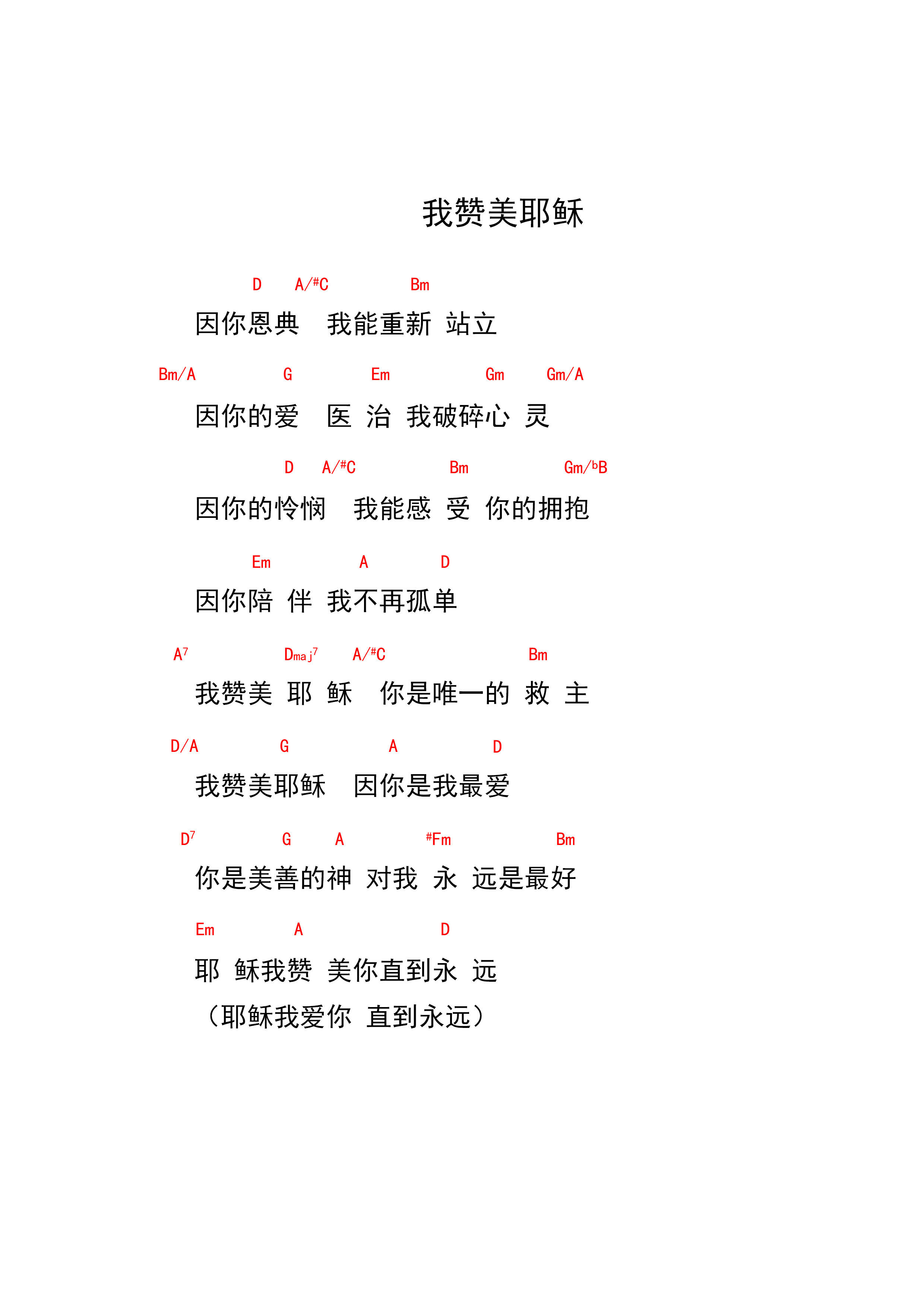 我赞美耶稣 和弦谱 第 1 页