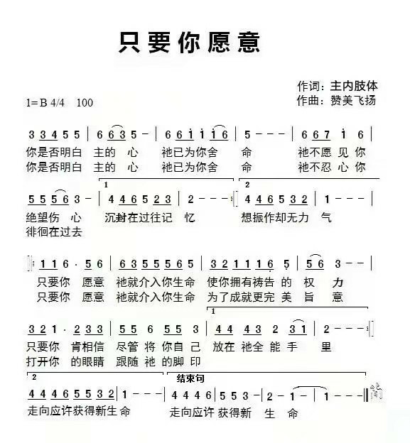 只要你愿意 简谱 第 1 页
