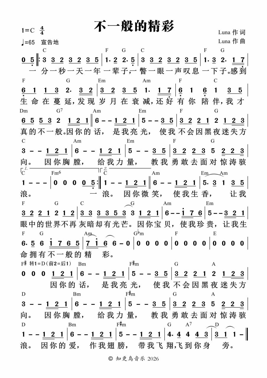 不一样的精彩 官方和弦简谱 第 1 页