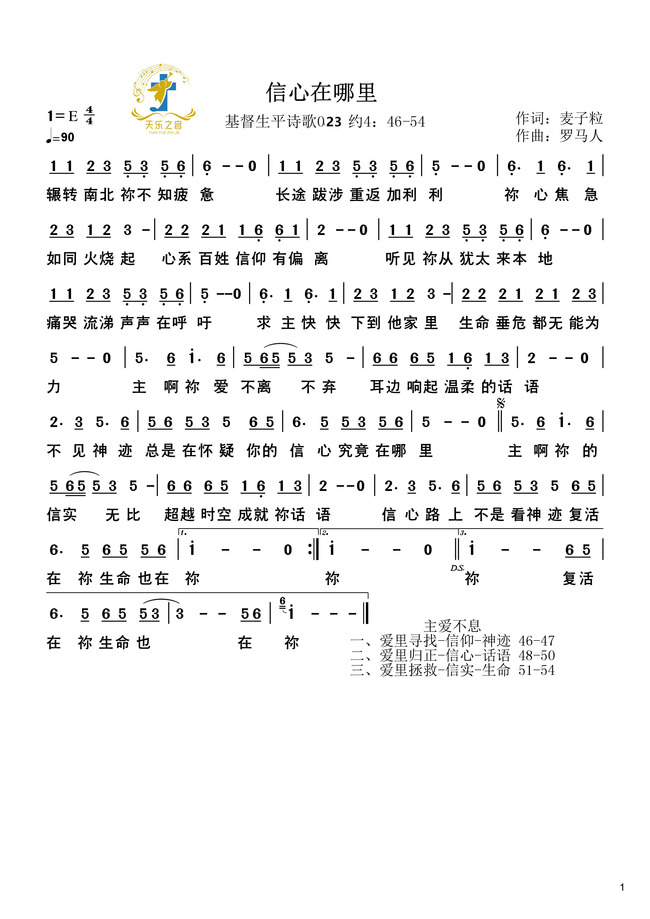 你的信心在哪里 官方简谱 第 1 页