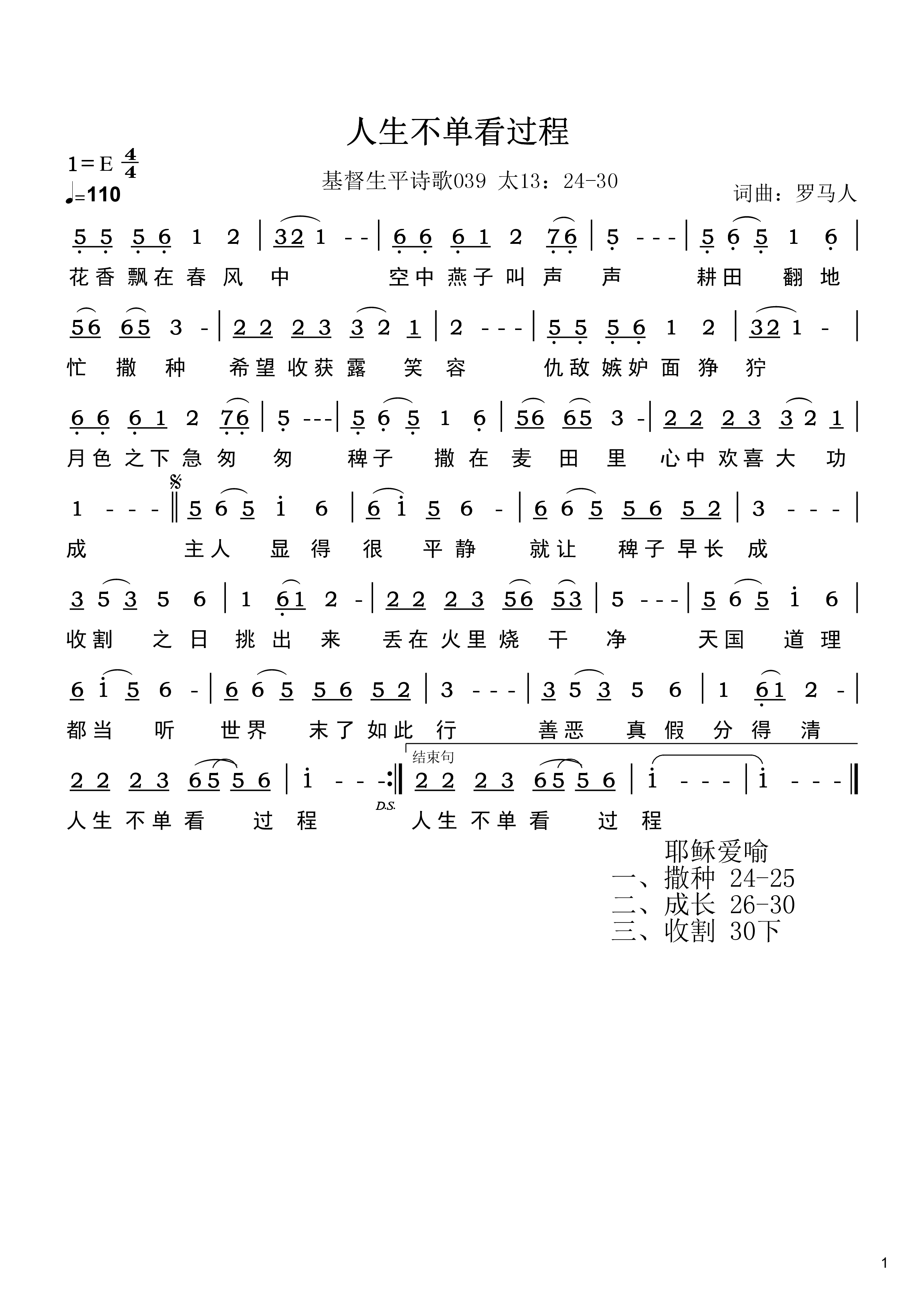 人生不看过程 简谱 第 1 页
