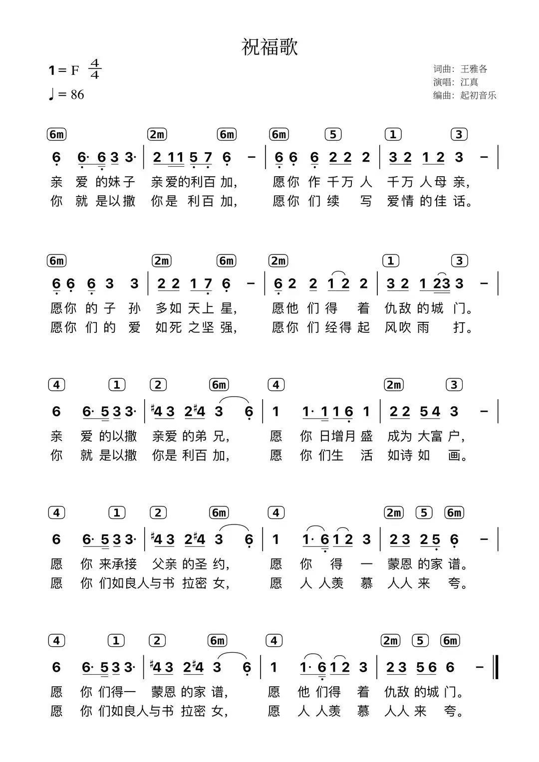 祝福歌 和弦简谱 第 1 页