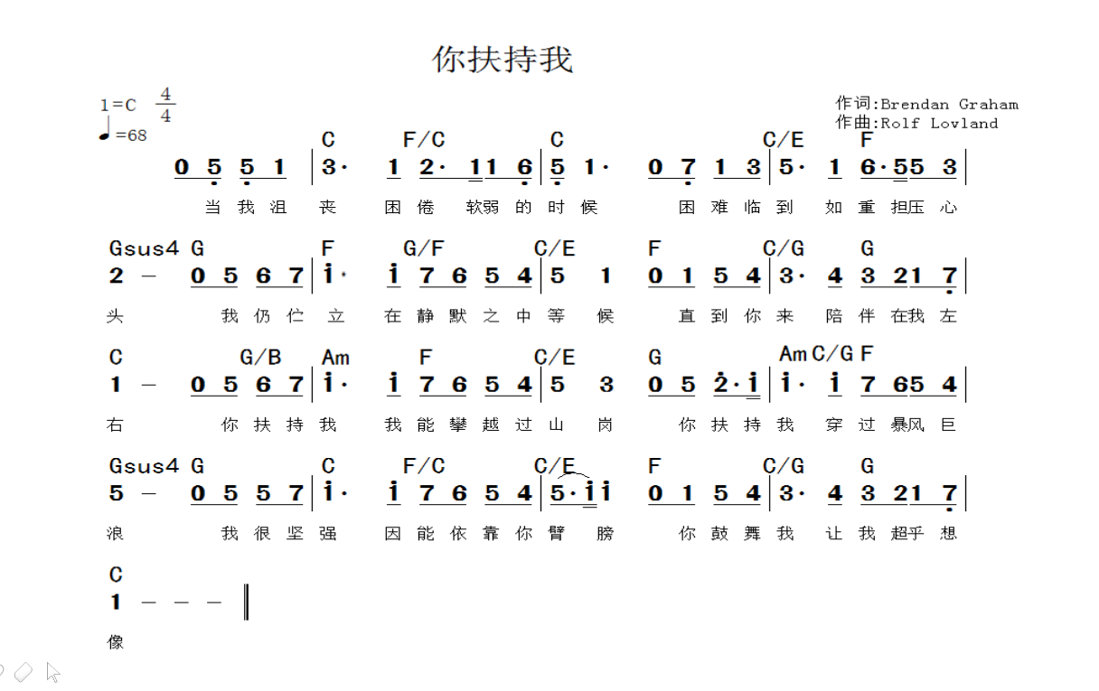 你扶持我 原版和弦简谱 第 1 页