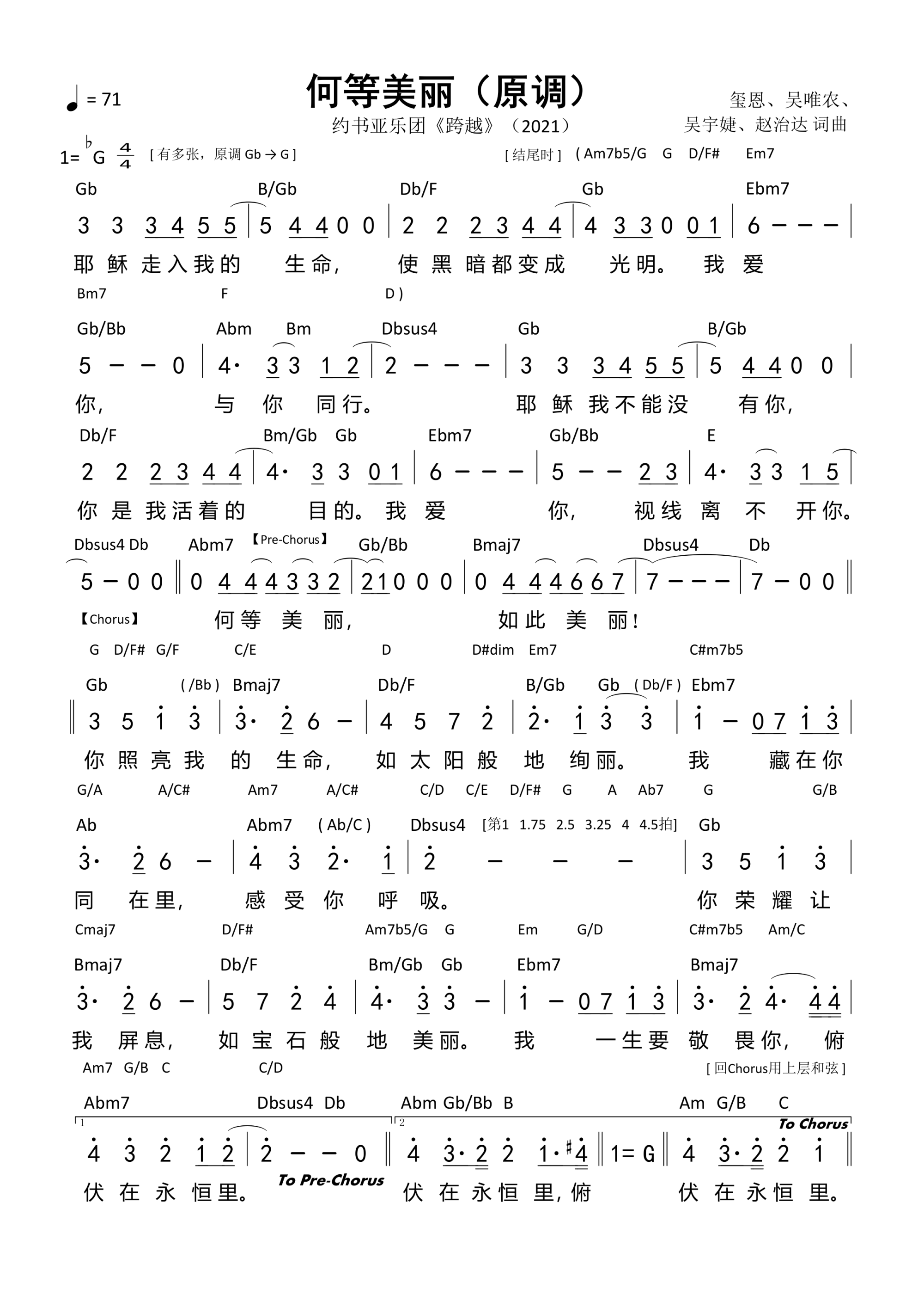 何等美丽（原调）和弦简谱 第 1 页