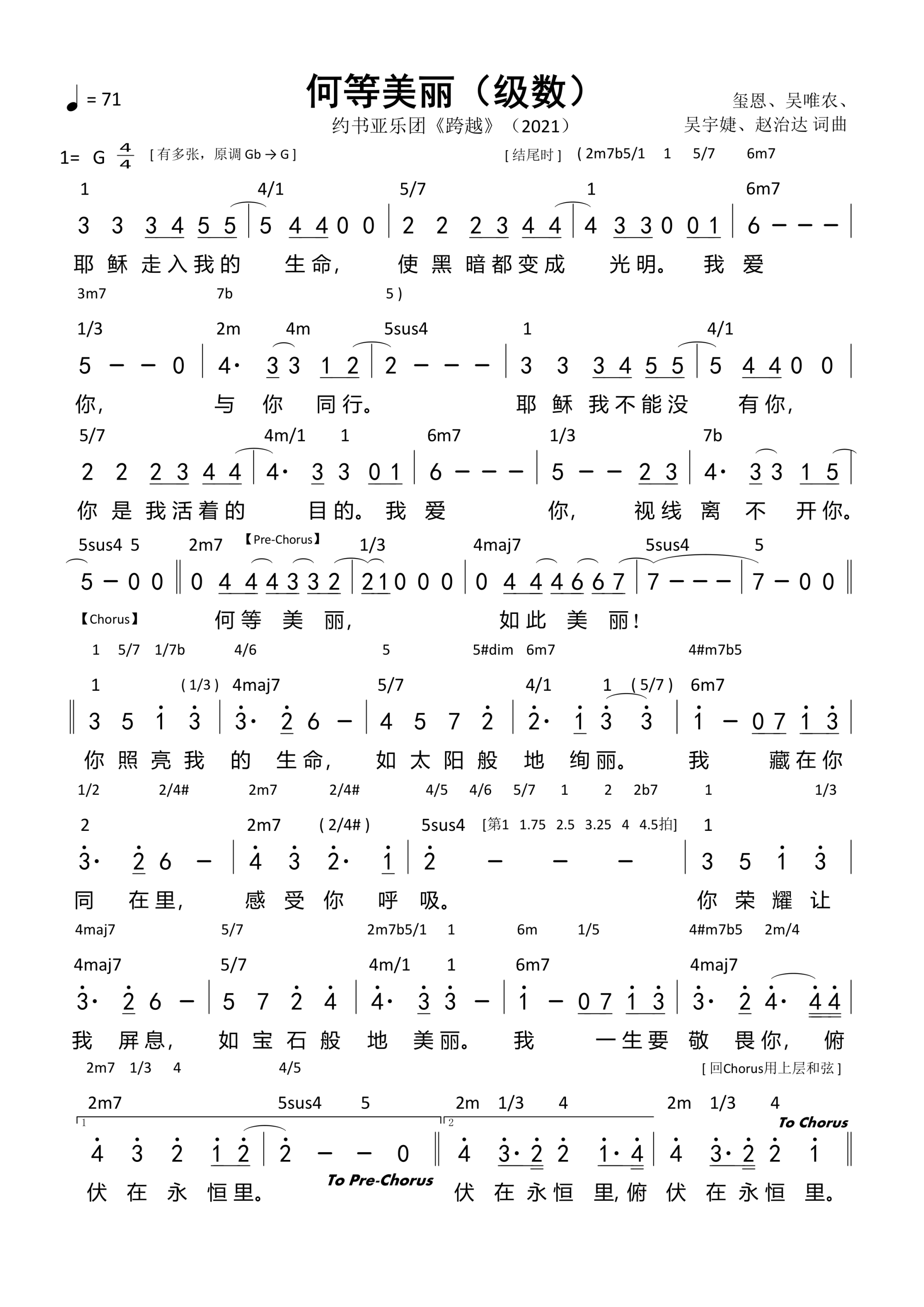 何等美丽（级数）和弦简谱 第 1 页