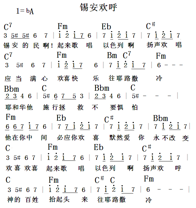锡安欢呼 和弦简谱 第 1 页