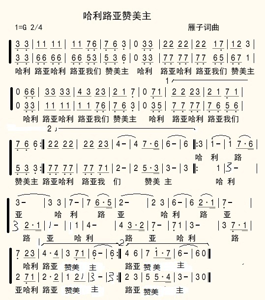 哈利路亚赞美主 简谱 第 1 页