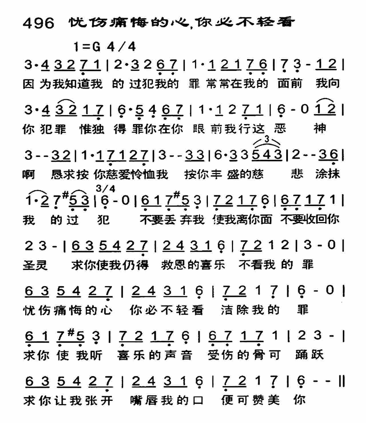 忧伤痛悔的心，你必不轻看 第 1 页